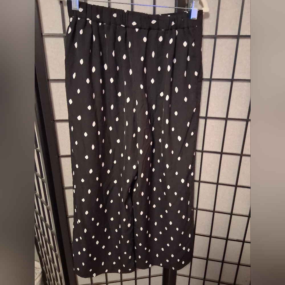 Worthington Black with White Polka Dots Wide Leg Ankle Length Pants size M - Picture 6 of 8